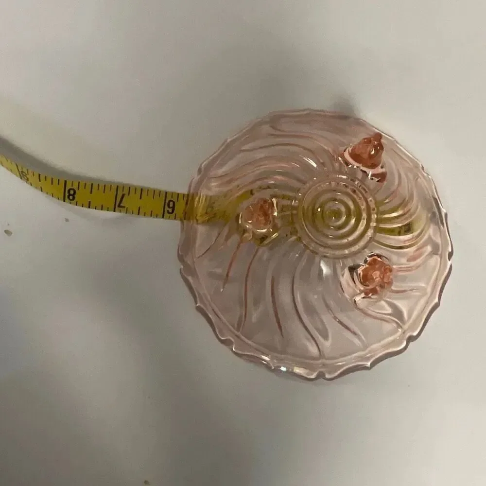 Vintage Jeannette Glass Co. pink footed 1937 depression glass swirl bowl.